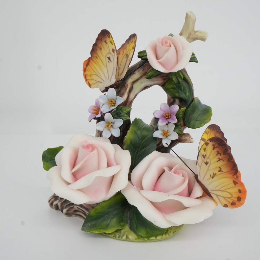 Classic Treasures Porcelain Rose Butterfly Figurine Collectable Pink Floral